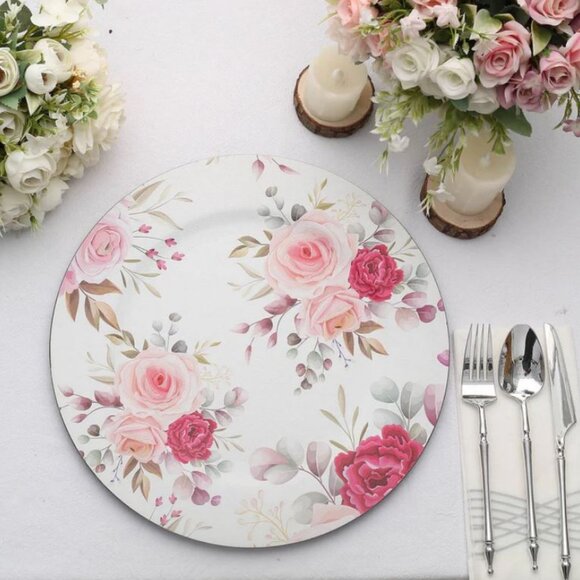 CHARGER PLATE - 6 pack:  13" Rose Flower Design Plastic Charger Plates - Picture 11 of 15